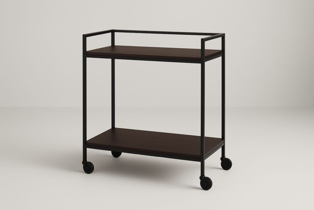 Chariot de service en bois MDF et métal noir 70x40x80 cm