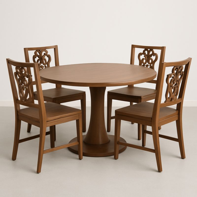 Ensemble de salle à manger table ronde bois avec chaises sculptées