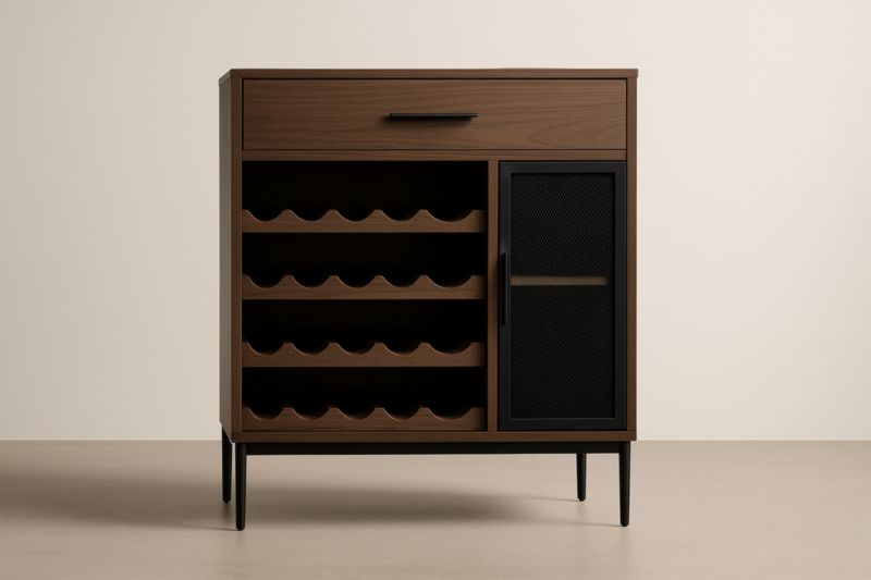 Meuble à vin marron en MDF avec porte en acier noir et 4 niveaux – 80×40×100 cm