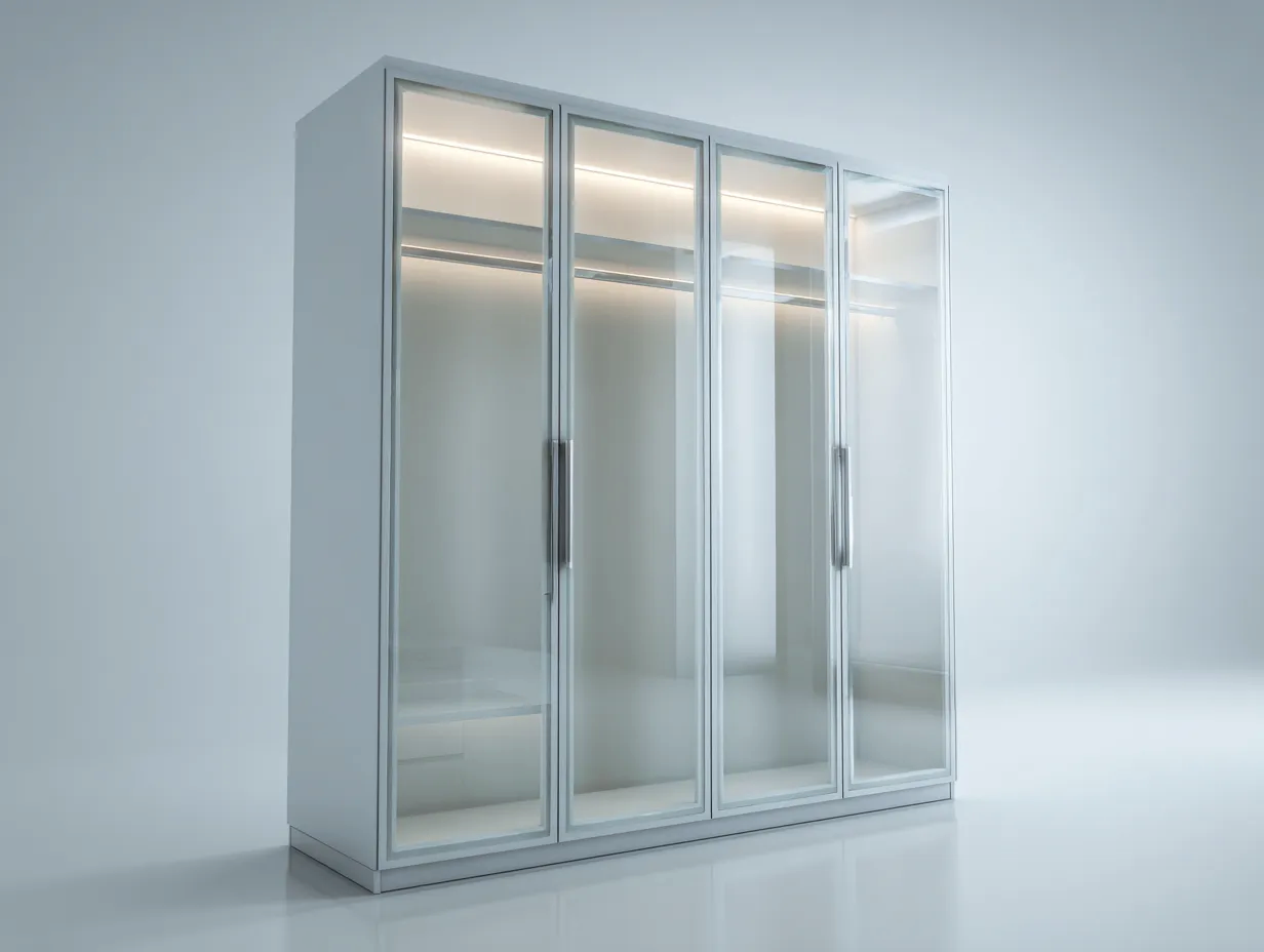 Vetrina - vetro-metallo-pannelli - 160x45x200 cm - bianco - design moderno-Luxemybay