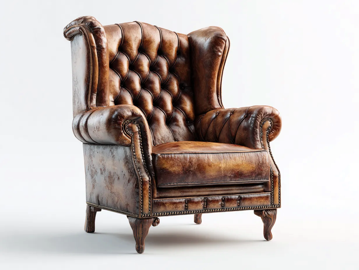 Poltrona a orecchioni - pelle sintetica-legno - 88x82x108 cm - marrone - stile classico-Luxemybay