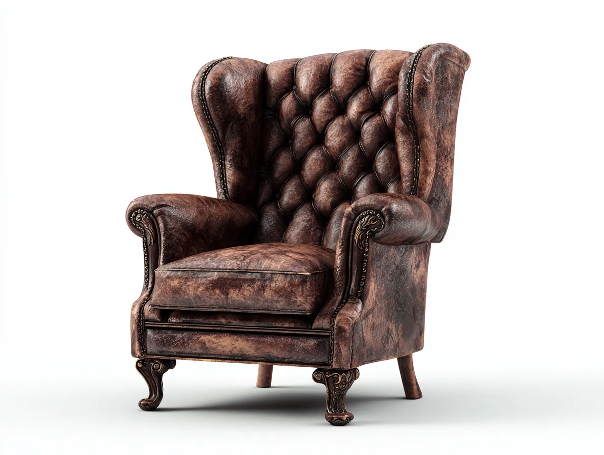 Poltrona a orecchioni - pelle sintetica-legno - 85x80x105 cm - marrone - stile classico-Luxemybay