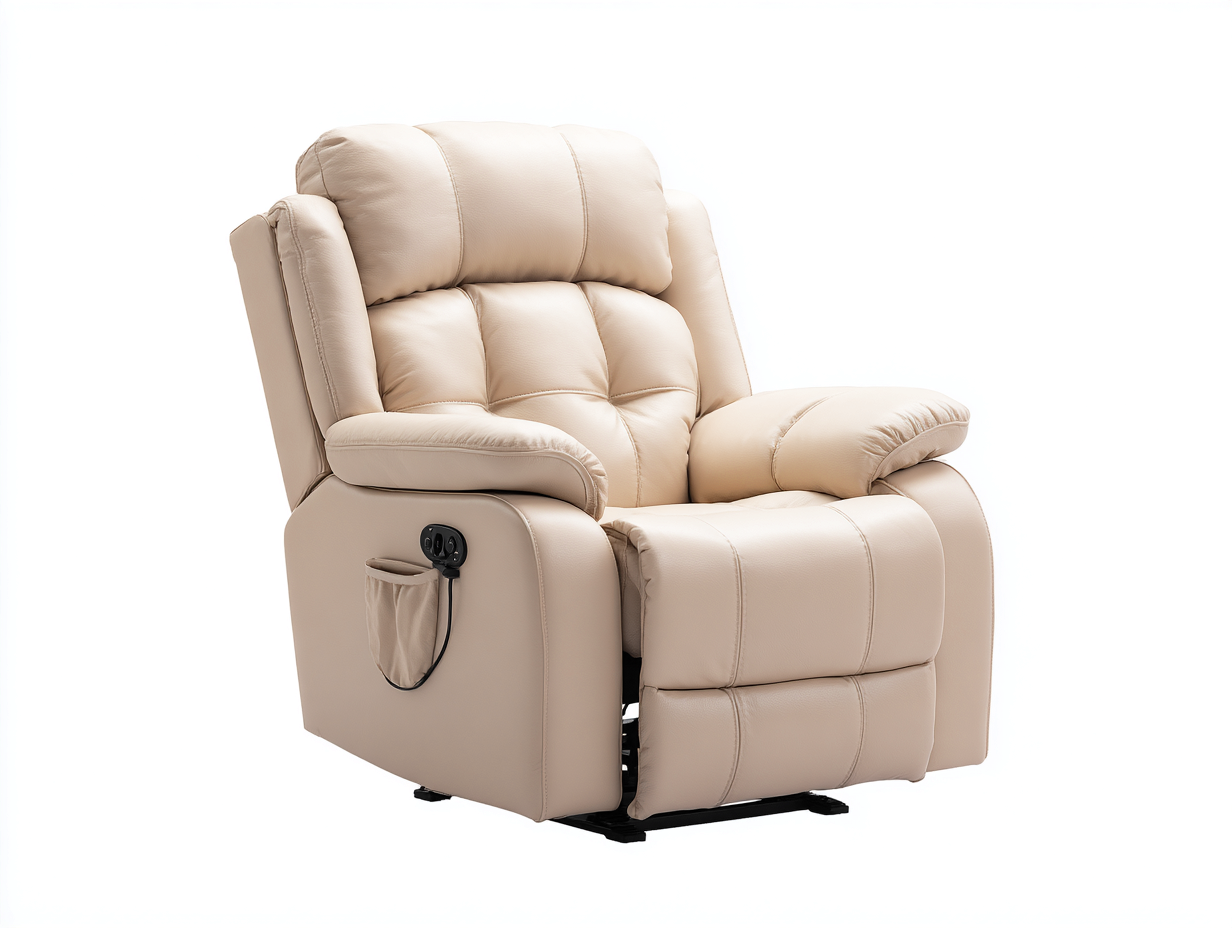 Poltrona reclinabile - pelle-metallo - 103x97x110 cm - beige - comfort moderno-Luxemybay