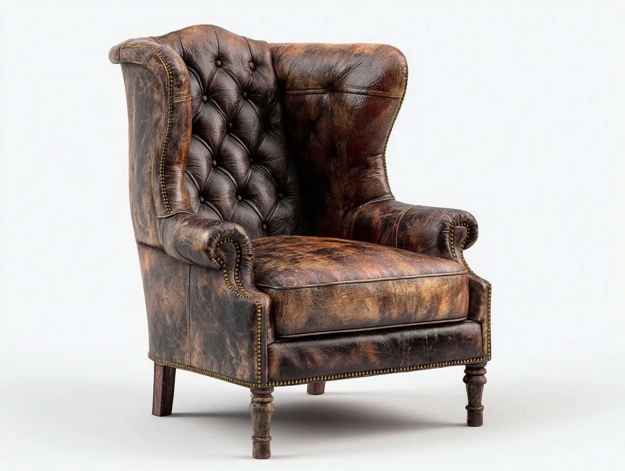 Poltrona a orecchioni - Pelle - 88x82x108 cm - Marrone - Stile classico-Luxemybay