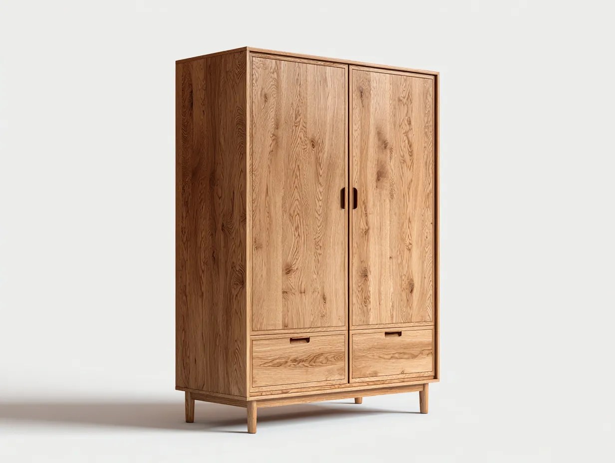 Armoire 2 portes en bois massif 110 x 60 x 185 cm - chêne naturel - rangement fonctionnel pour chambre-Luxeupyard