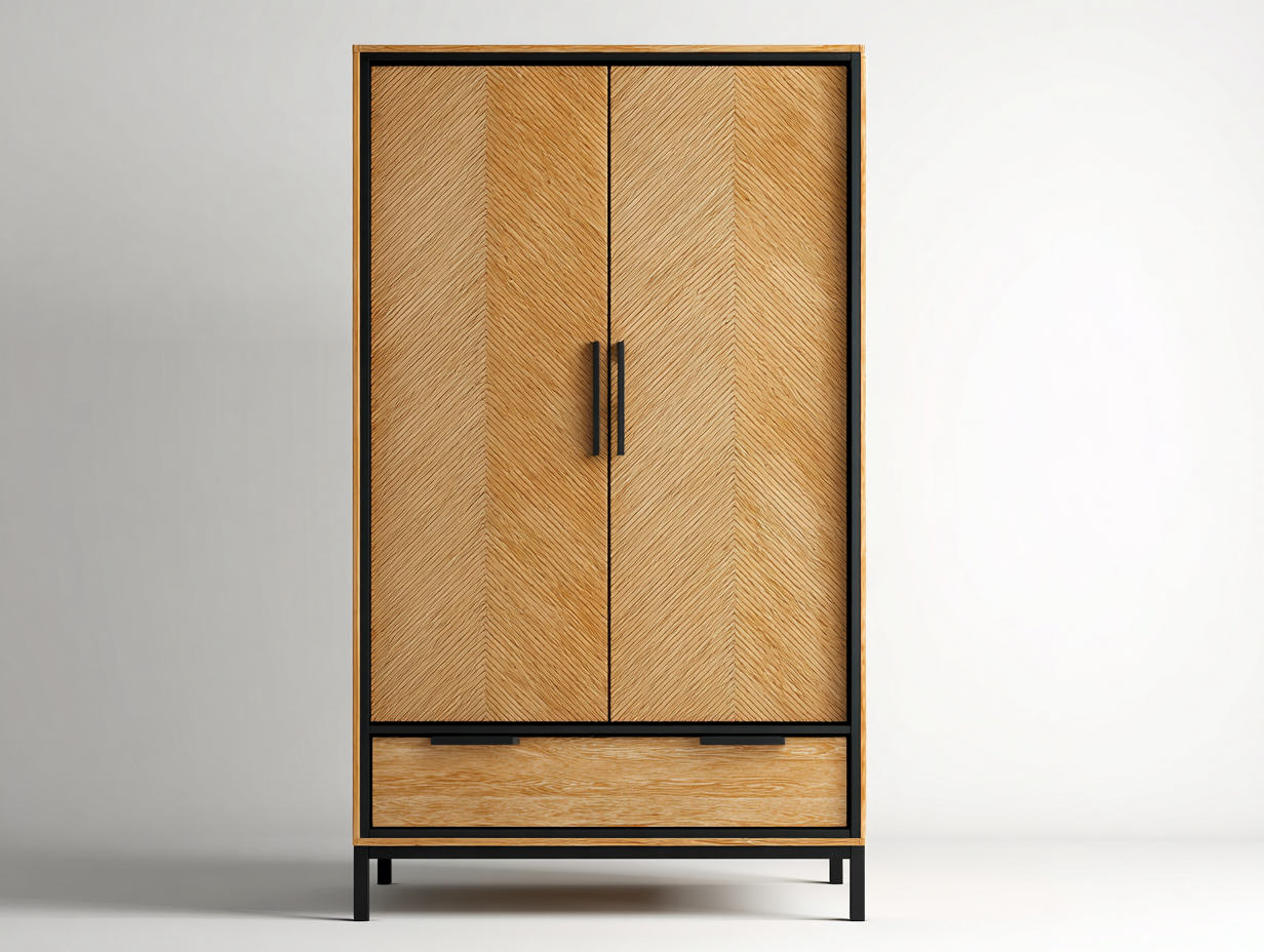Armoire 2 portes en bois massif et métal 95 x 55 x 185 cm - chêne naturel - rangement moderne pour chambre-Luxeupyard