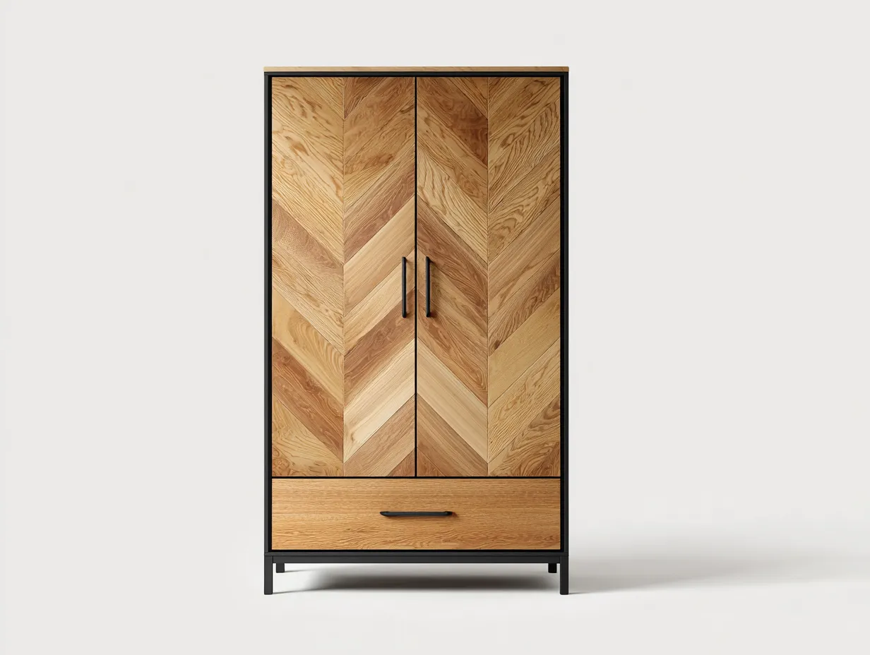 Armoire 2 portes en bois massif et métal 100 x 55 x 180 cm - chêne naturel - rangement moderne pour chambre-Luxeupyard