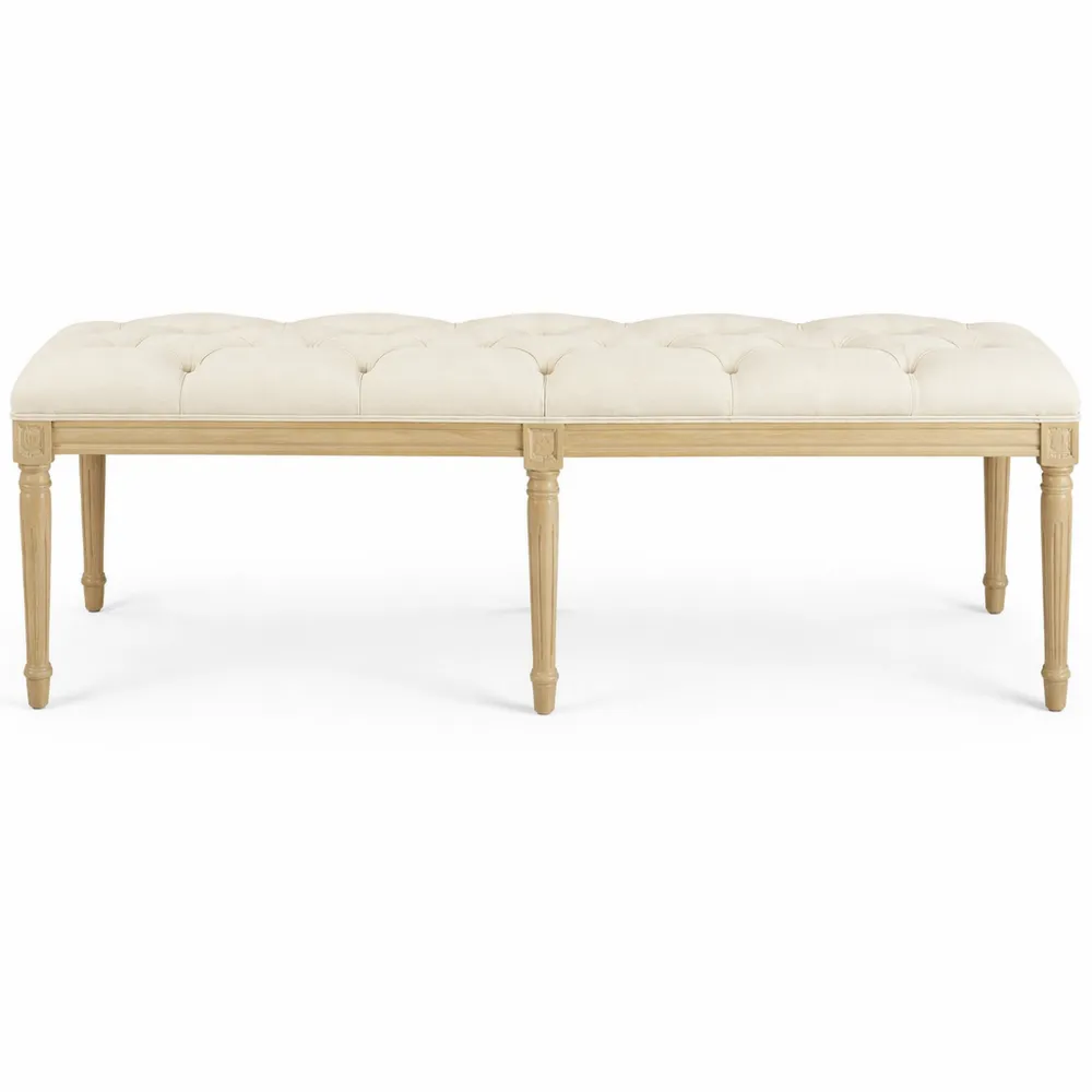 Banc de Chambre Vintage avec Coussin Rembourré et Pieds en Bois