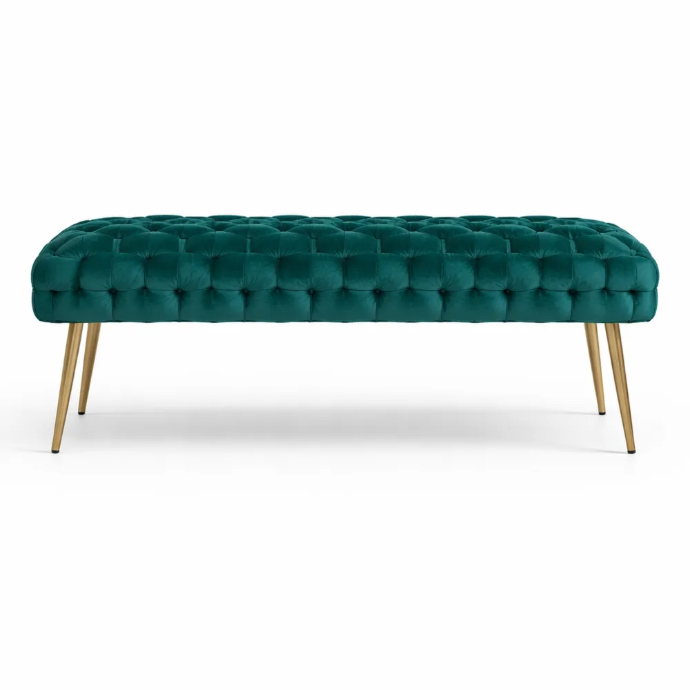 Banc Ottoman Capitonné en Velours avec Pieds Dorés pour Intérieur