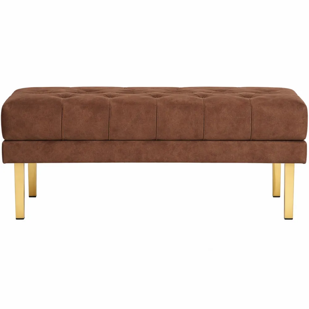 Banc en velours rembourré avec pieds dorés marron