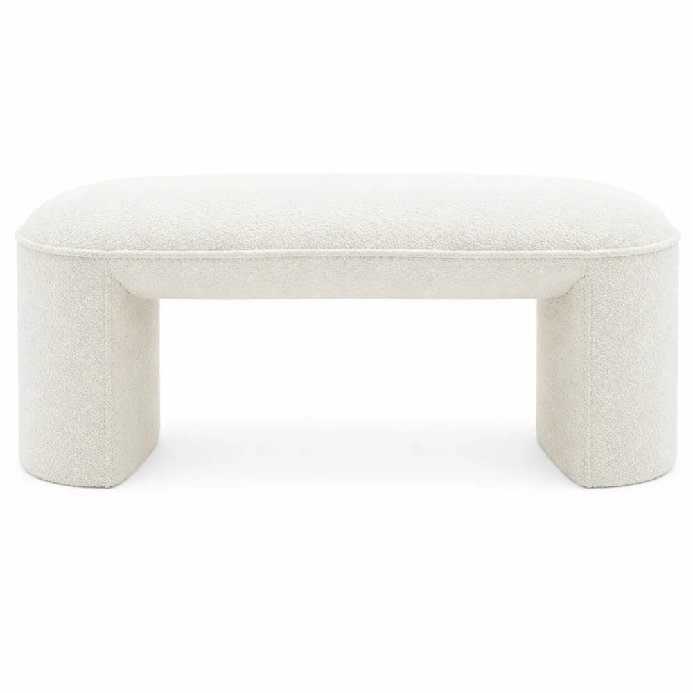 Banc en Tissu Bouclette Blanc Crème 100 x 44 x 41cm