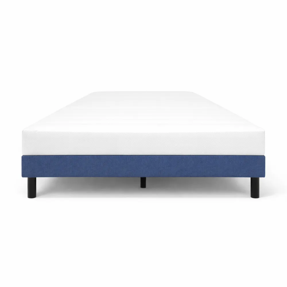 Cadre de Lit Rembourré à Lattes 100x200 cm - Tissu Bleu