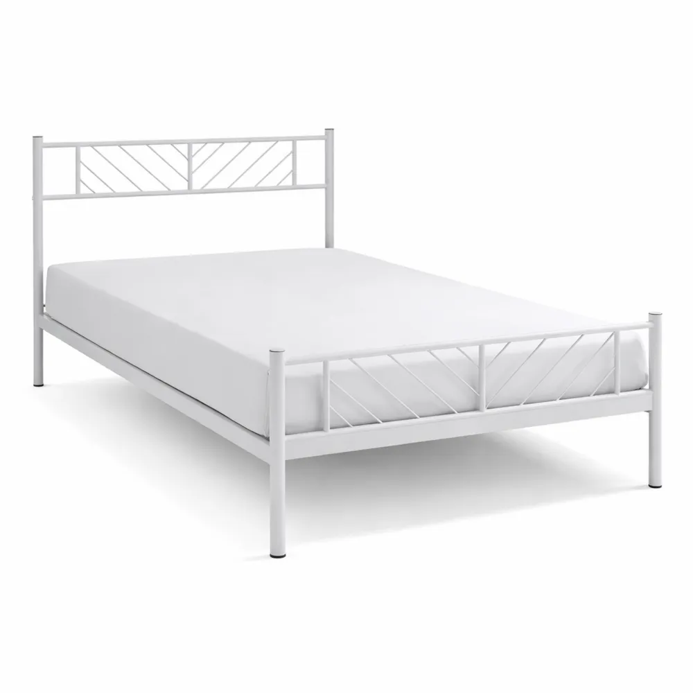 Lit Simple 90x190 cm en Métal Blanc avec Lattes Modernes