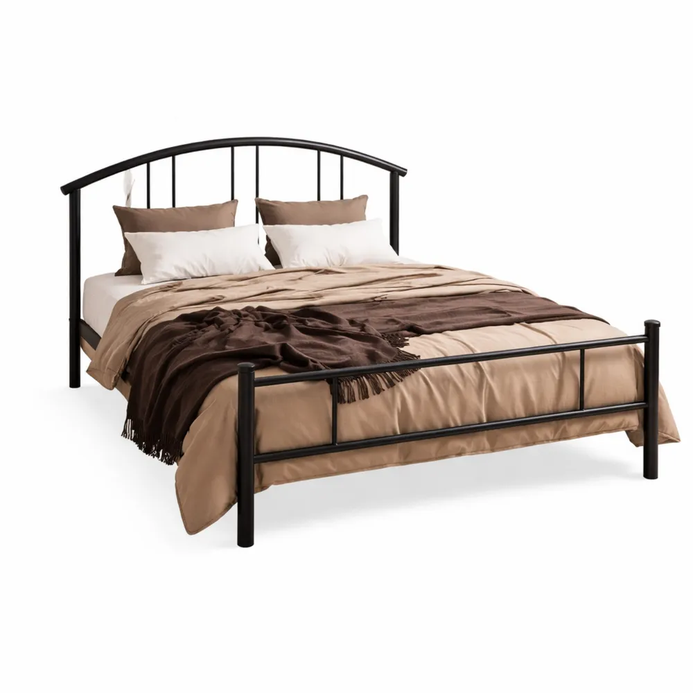 Lit Simple en Métal avec Sommier à Lattes et Espace de Rangement