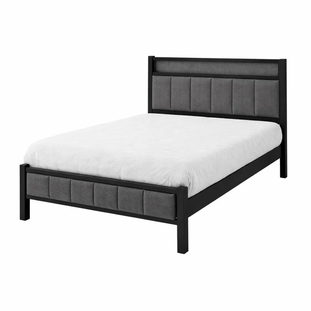 Lit simple en métal rembourré avec station de charge et tête de lit