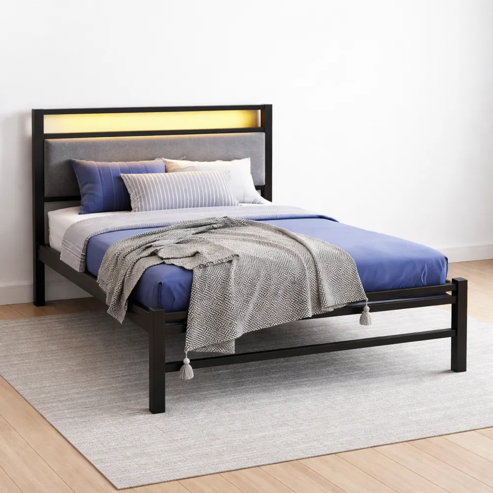 Cadre de lit simple 90 cm avec station de charge et LED intégrées