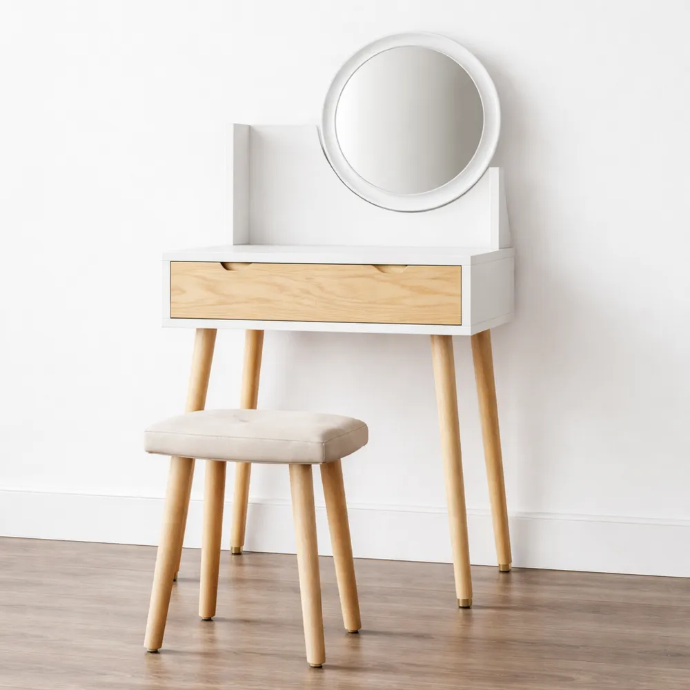 Table de Maquillage Moderne avec Miroir LED et Tabouret, Éclairage Réglable pour Chambre