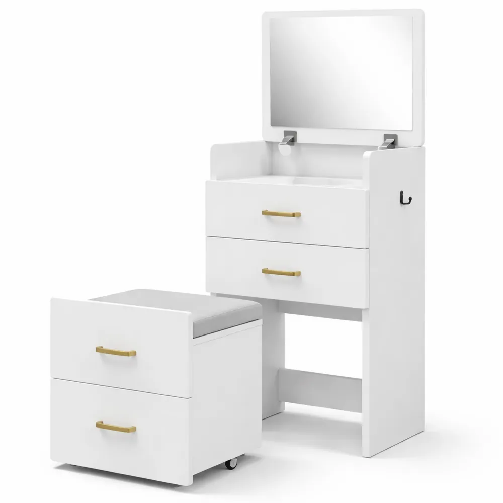 Table de maquillage multifonction avec miroir rabattable et rangement