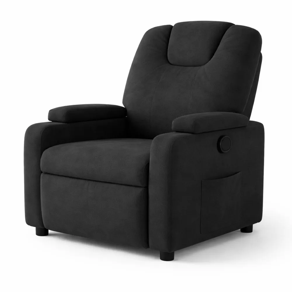 Fauteuil de Relaxation Réglable avec Accoudoirs Rembourrés en Tissu Noir