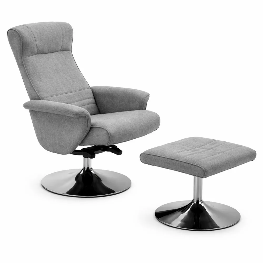 Fauteuil inclinable avec repose-pieds et rotation 360°, tissu gris