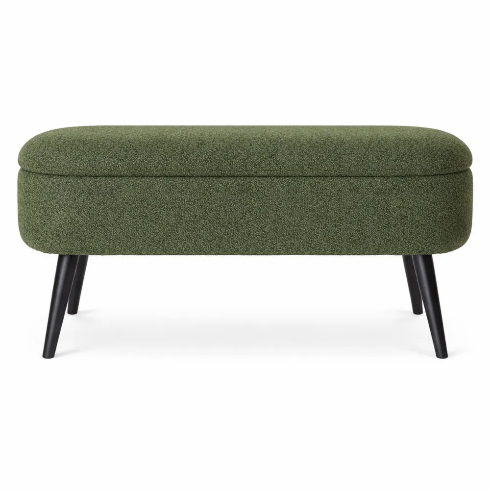 Banc de rangement texturé kaki avec pieds en bois noir