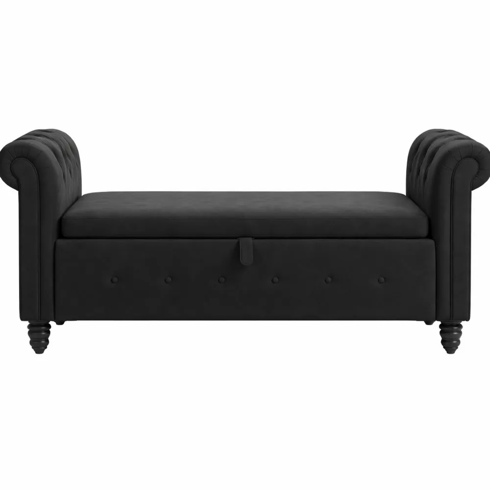 Coffre de Rangement en Tissu Lin avec Pieds en Bois, 146,5 x 49 x 72 cm, Noir