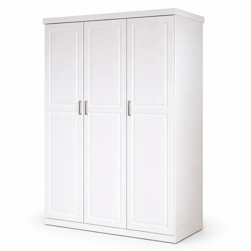 Armoire spacieuse 3 portes avec penderie en pin blanc