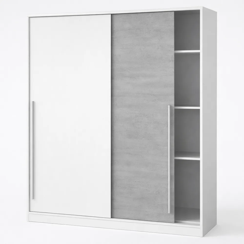 Armoire 2 portes coulissantes avec étagères et tringle, 200 x 120 x 50 cm, blanc et ciment