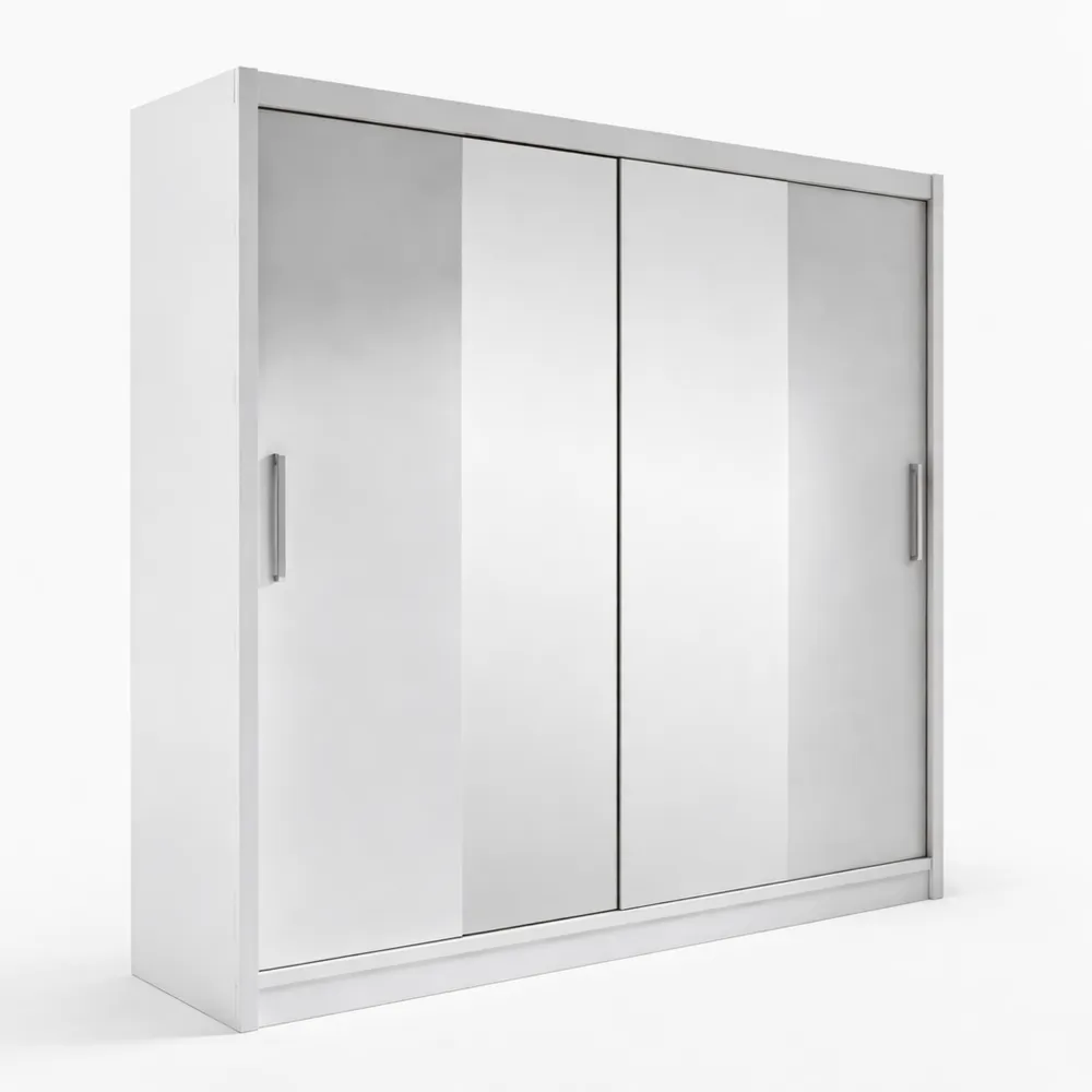 Armoire à portes coulissantes avec miroir pour chambre, blanche, 180 x 215 x 58 cm