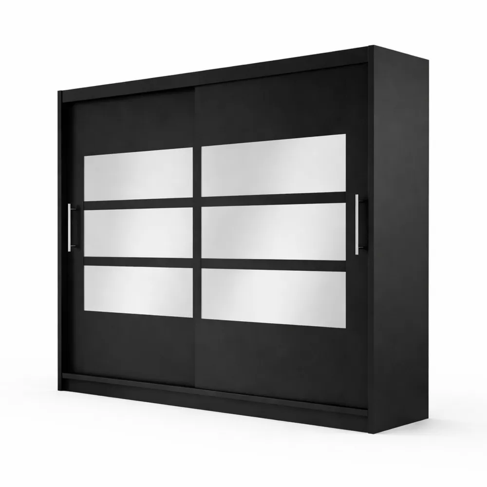 Armoire moderne à portes coulissantes avec miroir 180 x 215 x 58 cm Noir