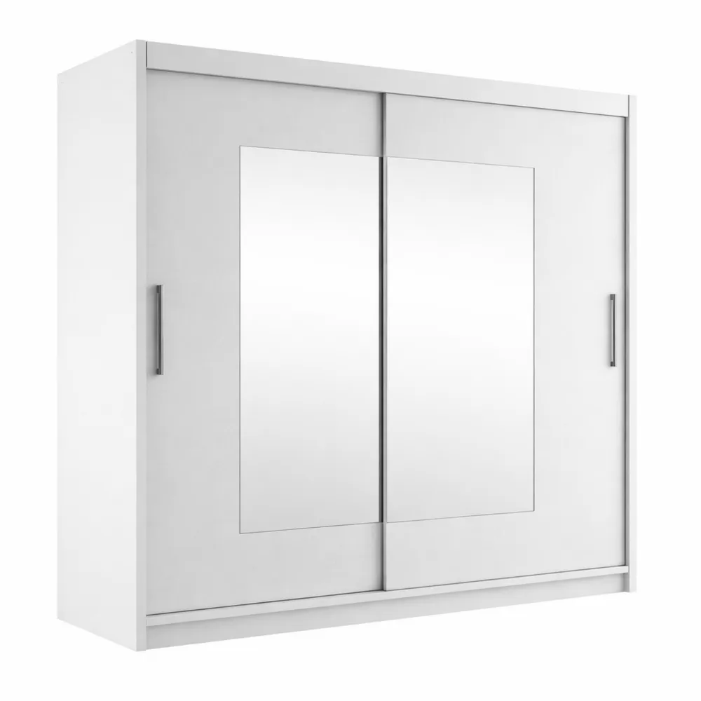Penderie moderne avec miroir et portes coulissantes 180 x 215 x 58 cm, blanche