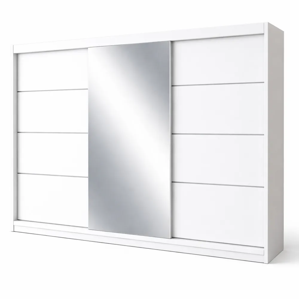 Armoire avec Portes Coulissantes et Miroir, 200 cm, Blanche