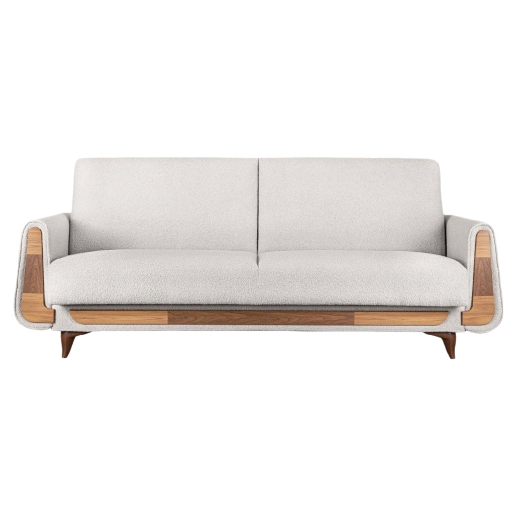 Canapé en tissu beige pour salon avec structure en bois - 200 x 90 x 80-nestaroa.com