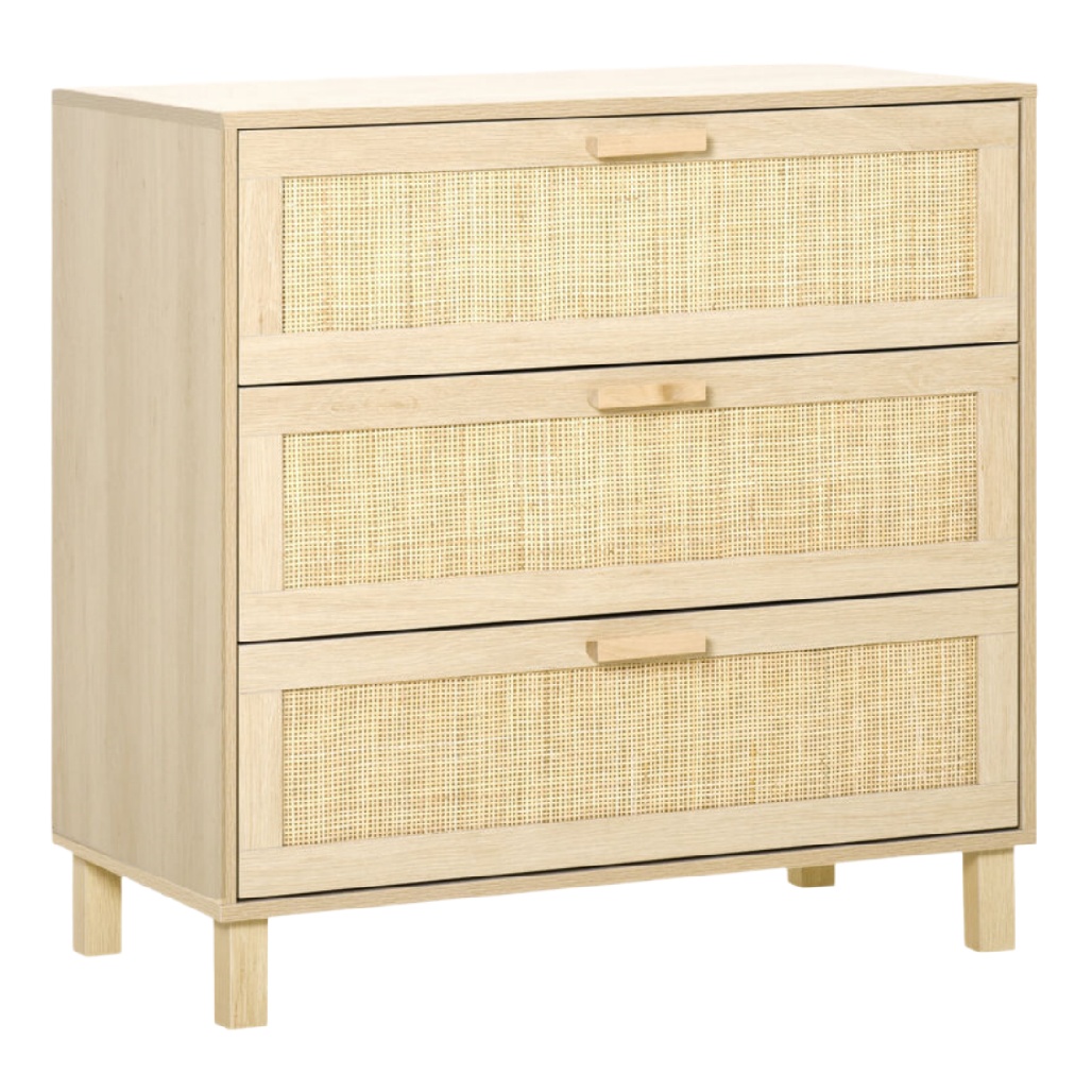 Commode en bois clair avec façades en cannage - 3 tiroirs