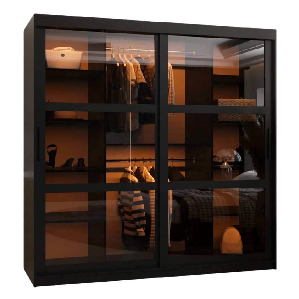 Cabinet de rangement à portes coulissantes en bois et verre pour chambre - 200 x 60 x 220-homaranest.com