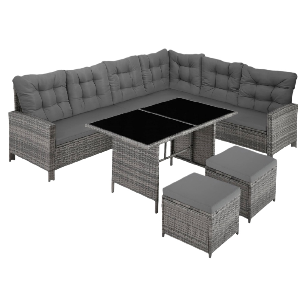 Canapé d'angle en résine tressée avec coussins pour terrasse - 245 x 220 x 85-homaranest.com