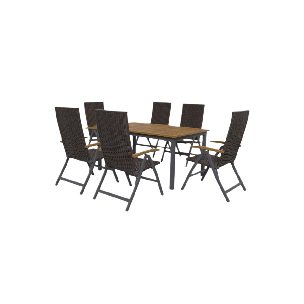 Table de jardin avec six chaises en matériau en rotin - 200 x 100 x 75-homaranest.com