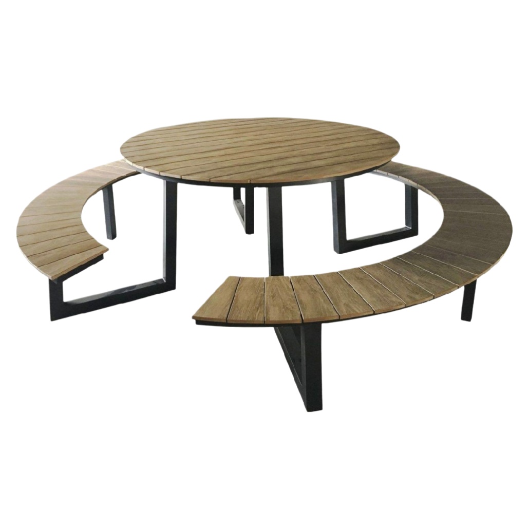 Table ronde de jardin avec bancs en bois et métal - 150 x 150 x 75-homaranest.com