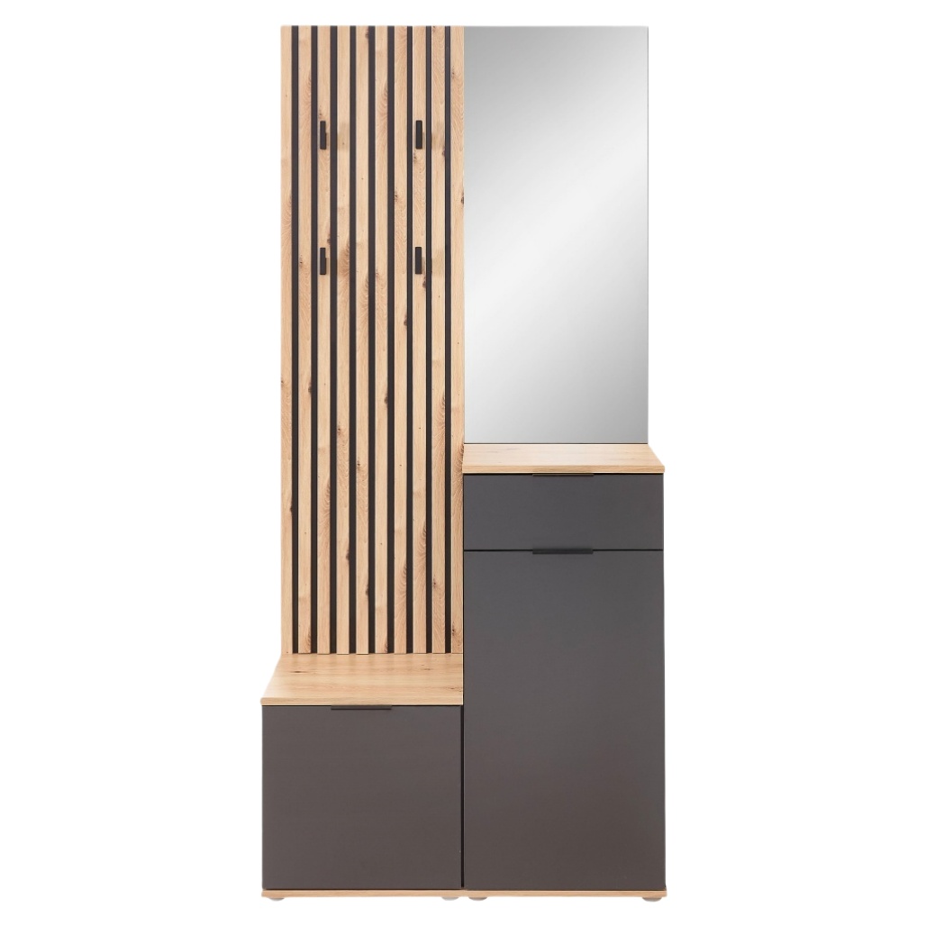 Meuble d'entrée avec miroir et rangement en mélamine - 100 x 40 x 200-cozellehome.com