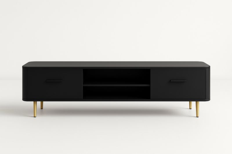 Meuble TV bois noir avec pieds en métal doré