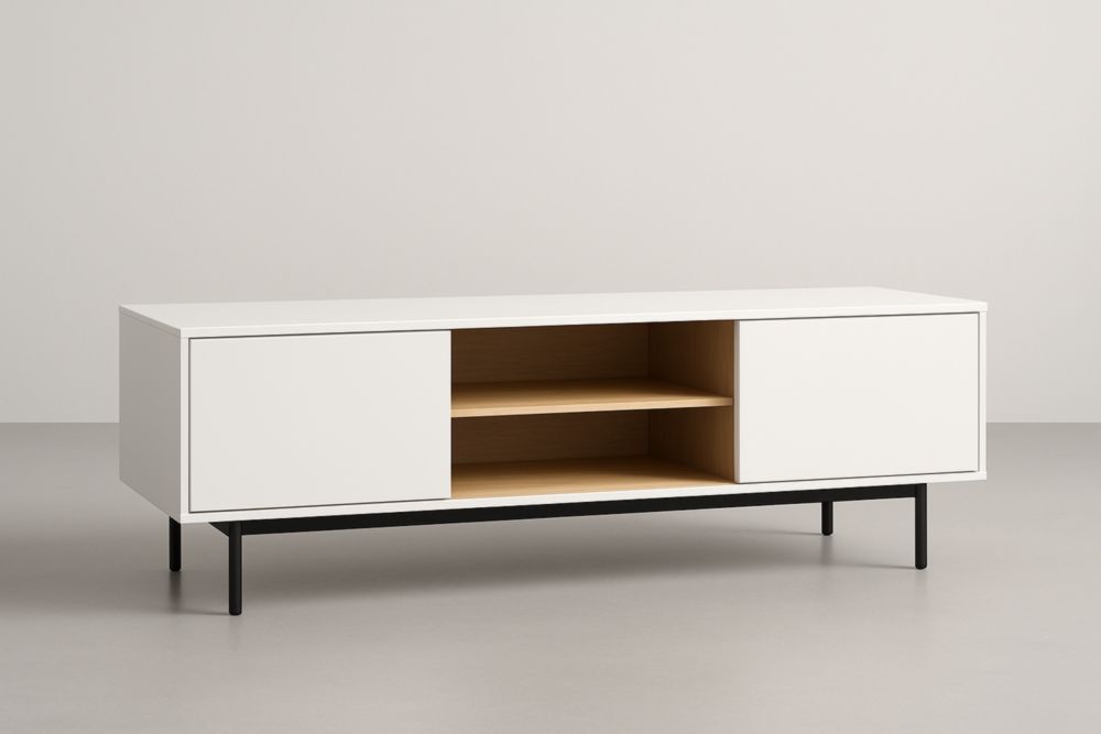 Meuble TV en MDF placage chêne blanc 120x40x45 cm