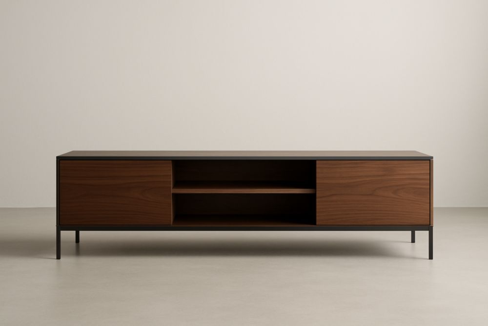 Meuble TV bois de noyer avec cadre acier