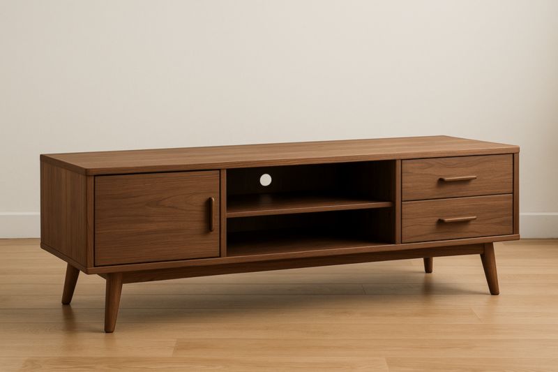 Meuble TV en bois de noyer avec tiroirs et étagères 140x40x50 cm