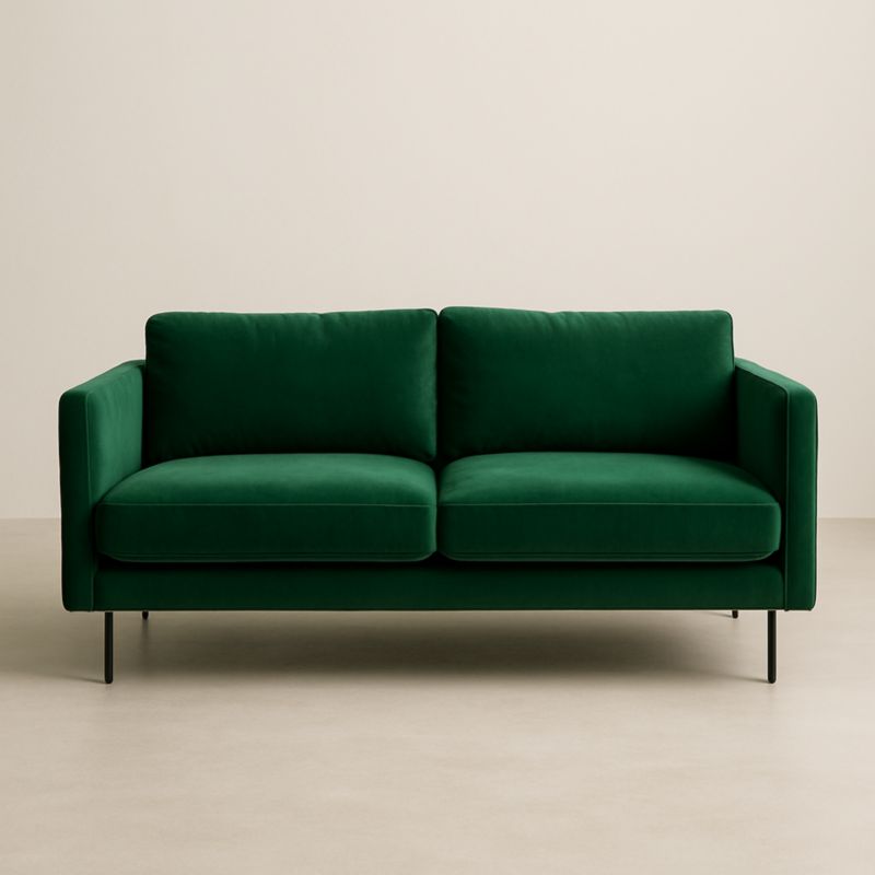 Canapé 2 Places en Velours Vert avec Structure Métallique