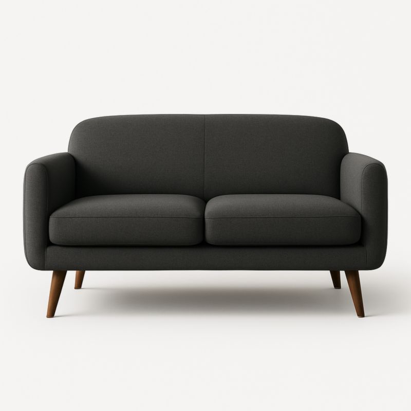 Canapé en Tissu Noir 2 Places Pieds en Bois