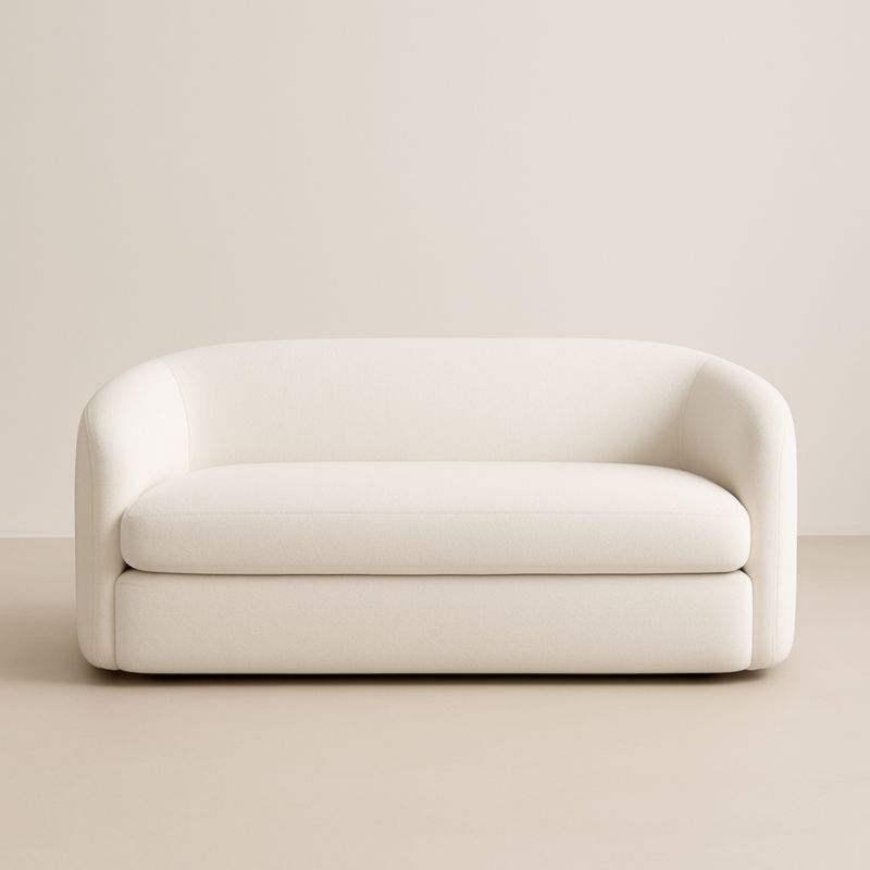 Canapé arrondi en tissu bouclé crème 2 places 150x85x75cm