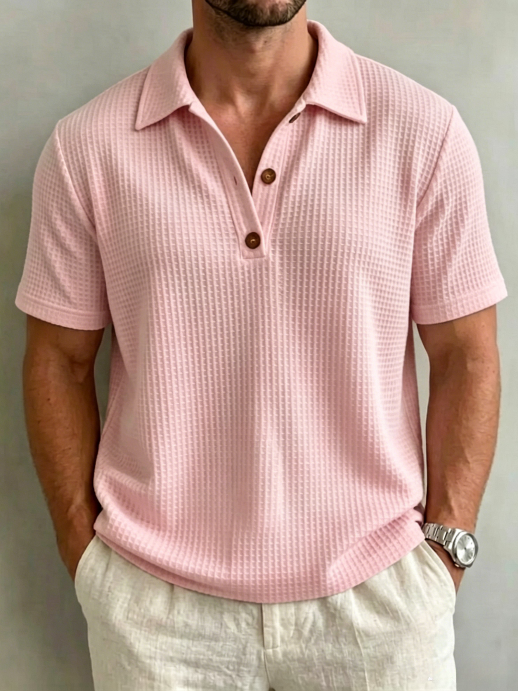 Men’s Waffle Knit Half-Button Polo Shirt