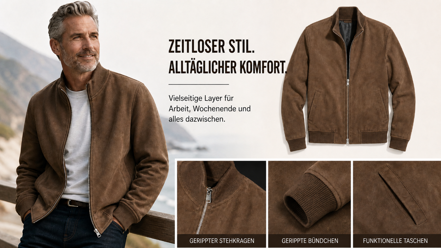 Mannstil Suede Jacket Texture and Collar Detail