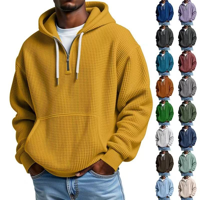 Herren Waffel-Pullover mit Jeans und Chino kombiniert