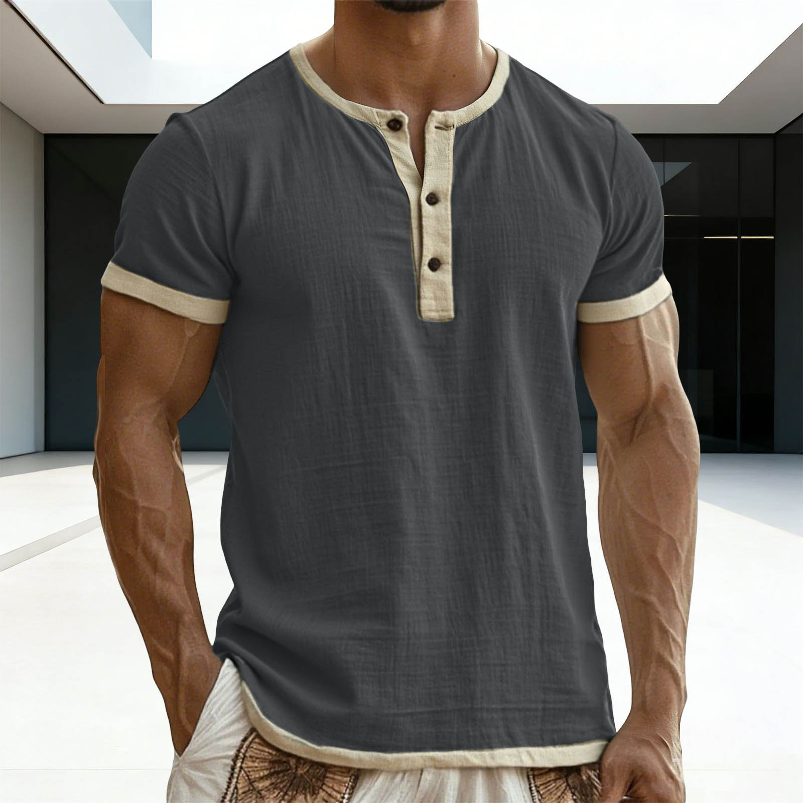 Klassische Retro Color-Block Henley T-Shirts, die von Tausenden Männern geliebt werden